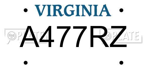 A477RZ Virginia License Plate