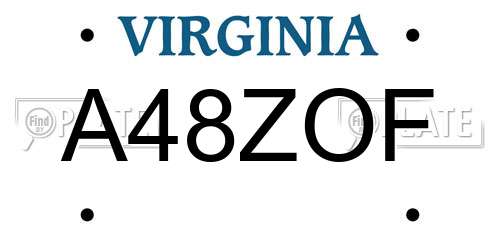 A48ZOF Virginia License Plate