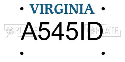 A545ID Virginia License Plate