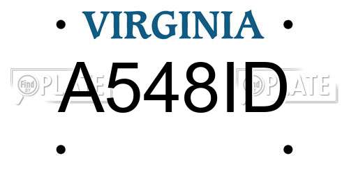 A548ID Virginia License Plate