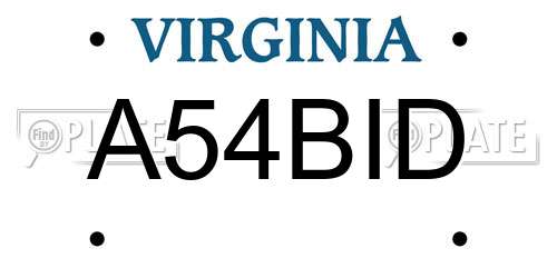 A54BID Virginia License Plate