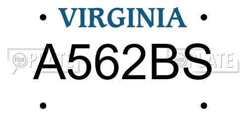 A562BS Virginia License Plate