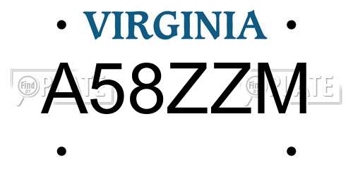 A58ZZM Virginia License Plate