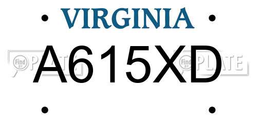 A615XD Virginia License Plate