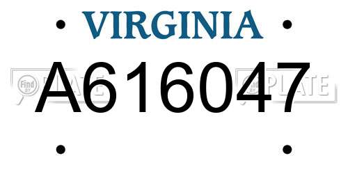 A616047 Virginia License Plate