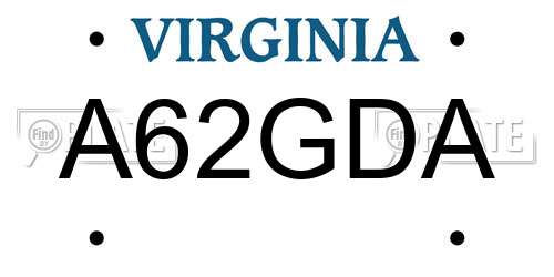 A62GDA Virginia License Plate