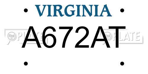 A672AT Virginia License Plate