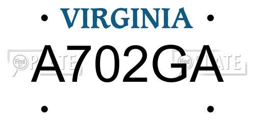 A702GA Virginia License Plate