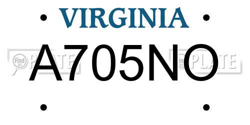 A705NO Virginia License Plate