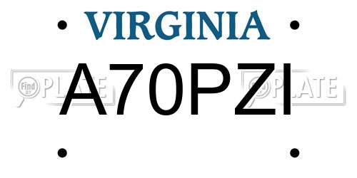A70PZI Virginia License Plate