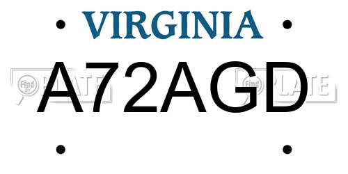 A72AGD Virginia License Plate