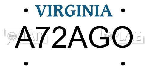 A72AGO Virginia License Plate