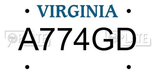 A774GD Virginia License Plate