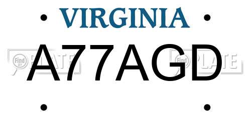 A77AGD Virginia License Plate