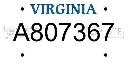A807367 Virginia License Plate