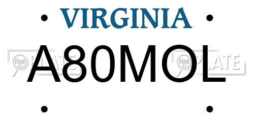 A80MOL Virginia License Plate