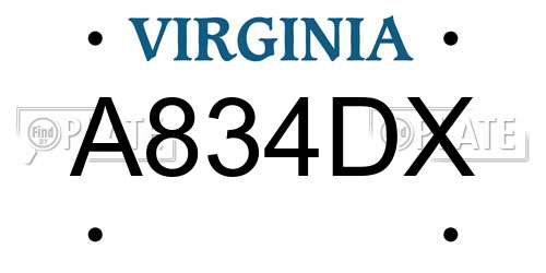 A834DX Virginia License Plate