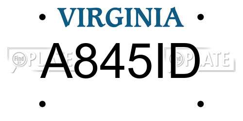 A845ID Virginia License Plate