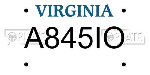 A845IO Virginia License Plate