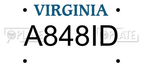 A848ID Virginia License Plate