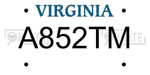 A852TM Virginia License Plate