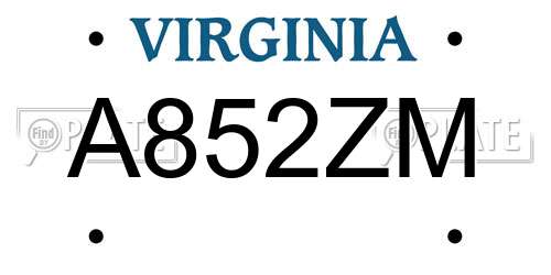 A852ZM Virginia License Plate