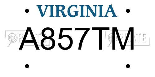 A857TM Virginia License Plate