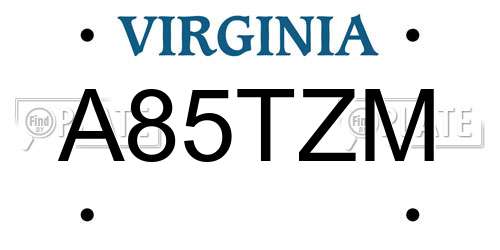 A85TZM Virginia License Plate
