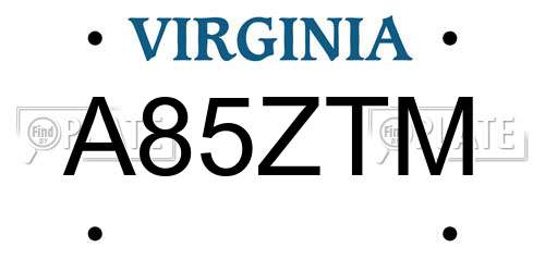 A85ZTM Virginia License Plate