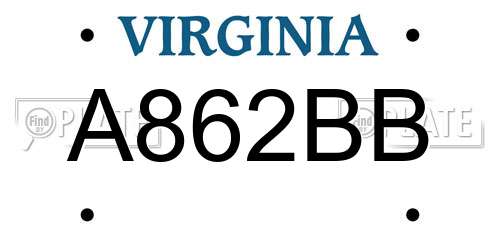 A862BB Virginia License Plate