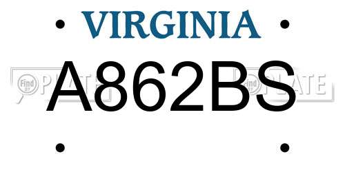 A862BS Virginia License Plate