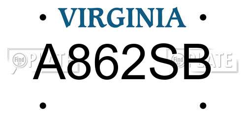 A862SB Virginia License Plate