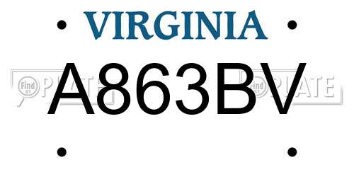 A863BV Virginia License Plate