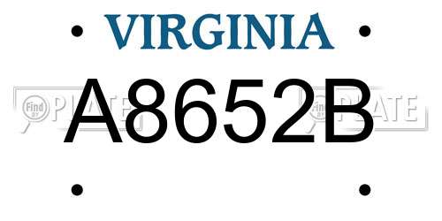 A8652B Virginia License Plate