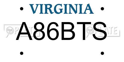 A86BTS Virginia License Plate