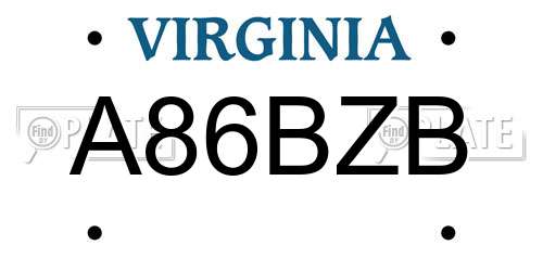 A86BZB Virginia License Plate