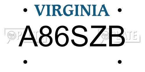 A86SZB Virginia License Plate