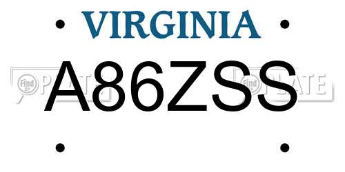 A86ZSS Virginia License Plate