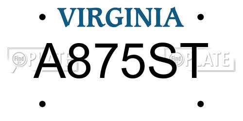 A875ST Virginia License Plate