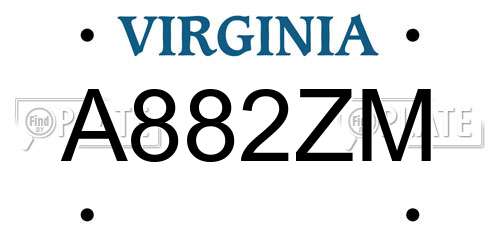 A882ZM Virginia License Plate