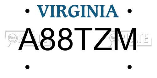 A88TZM Virginia License Plate