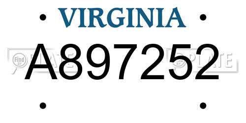 A897252 Virginia License Plate