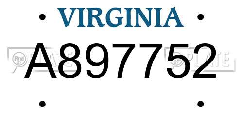 A897752 Virginia License Plate