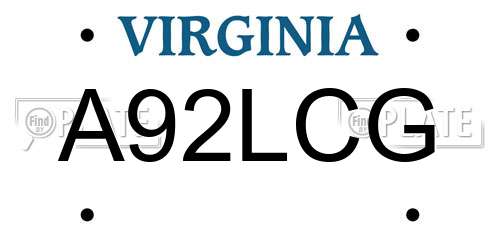 A92LCG Virginia License Plate