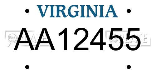AA12455 Virginia License Plate