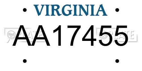 AA17455 Virginia License Plate