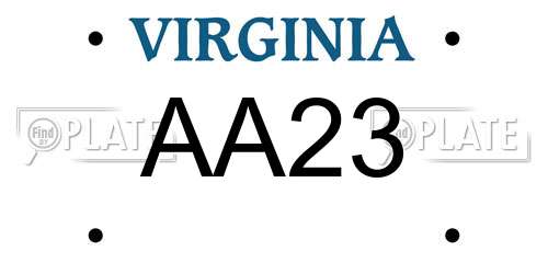 AA23 Virginia License Plate