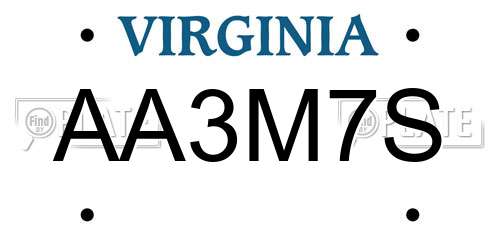 AA3M7S Virginia License Plate
