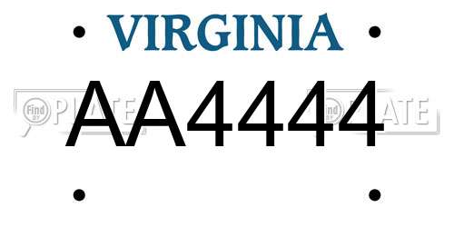 AA4444 Virginia License Plate