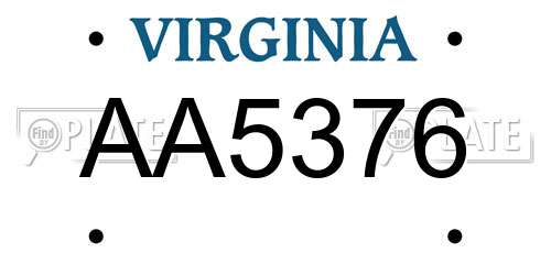 AA5376 Virginia License Plate